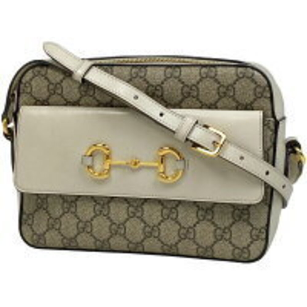 Gucci GG Horsebit Shoulder Bag Canvas Beige White - Picture 1 of 9